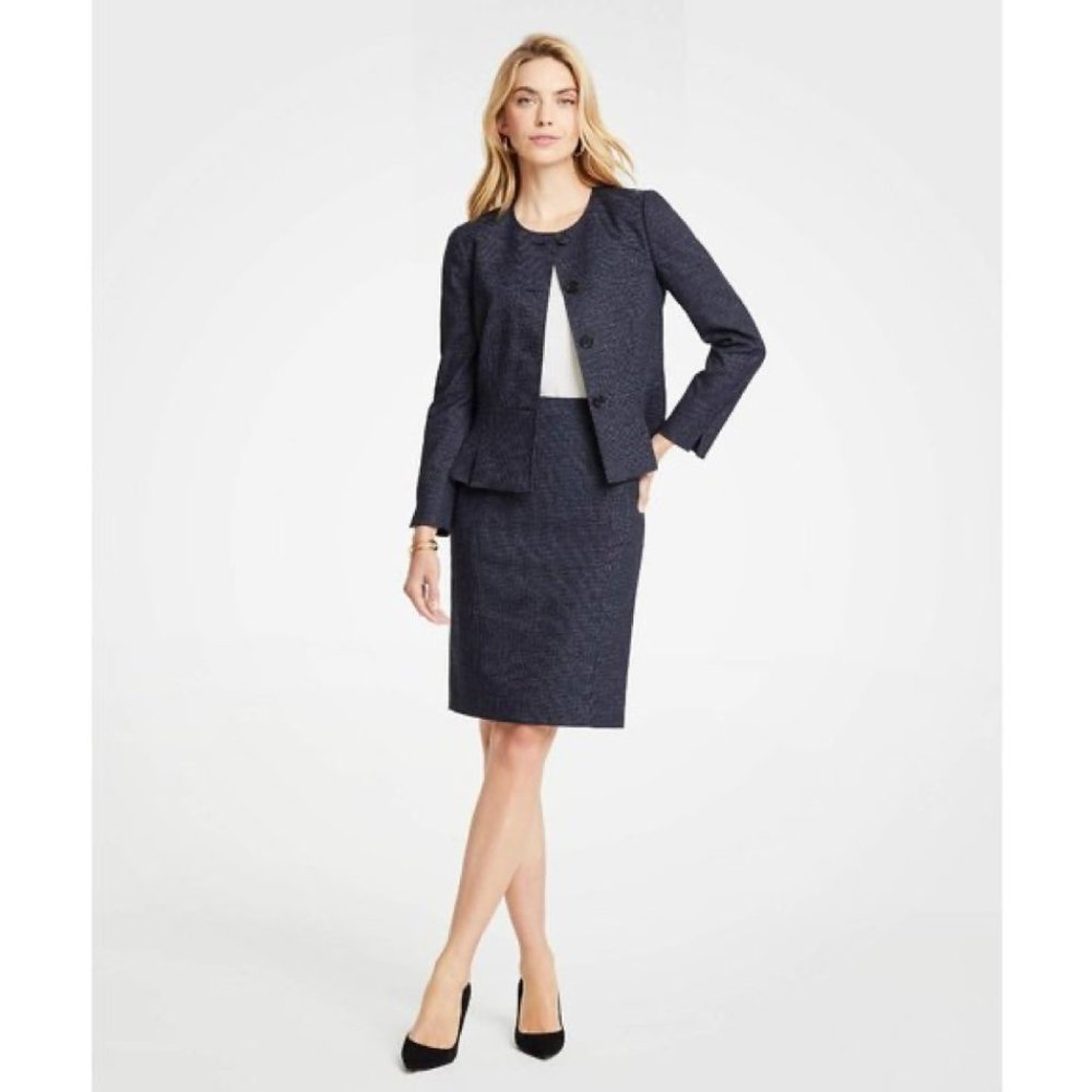 Ann Taylor Mini Checked Navy Suit Pencil Skirt